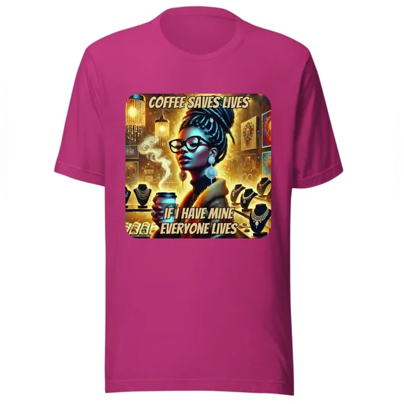 Black Graphic Tee with Coffee Saves Lives Design - Picture 1 of 10